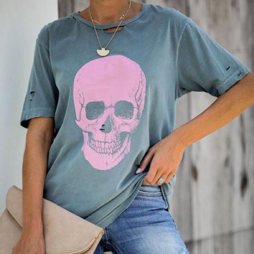 Sugar Skull Distressed Cotton Tee